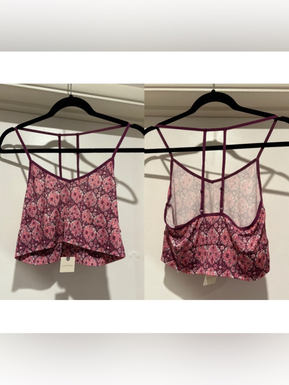 by Anthropologie Jenny Printed Seamless T-Back Bra Prune Plum Brand New NWT